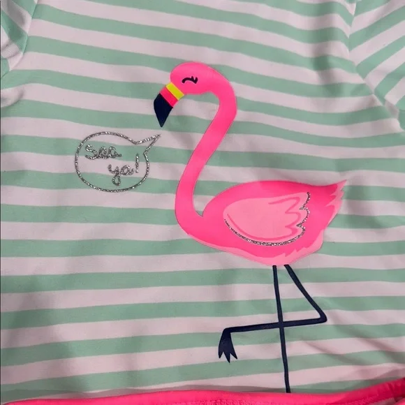 Carters Girls 9M Swim Set with Flamingo Design Rashguard Swin Suit Ruffle -NWOT - Picture 3 of 5